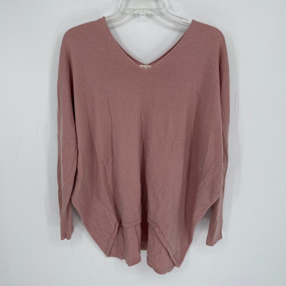 La Miel Women's Pink Batwing V-Neck Oversized Hi-Low Boho Sweater Top Size M-L